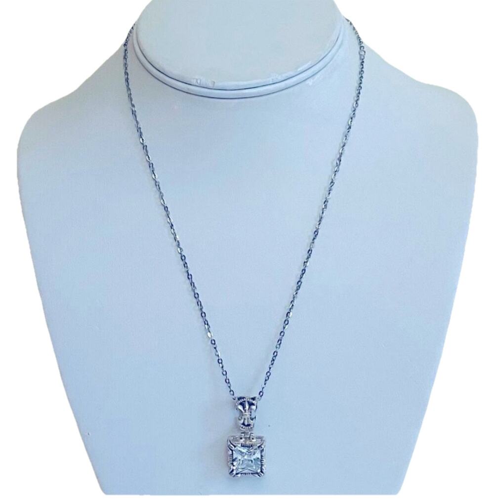Silpada Sterling Silver Fleur De Lis CZ Pendant Necklace Charm Slide 18" Chian
